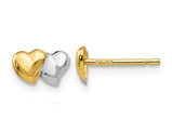 Double Heart Post Earrings in 14K Yellow and White Gold
